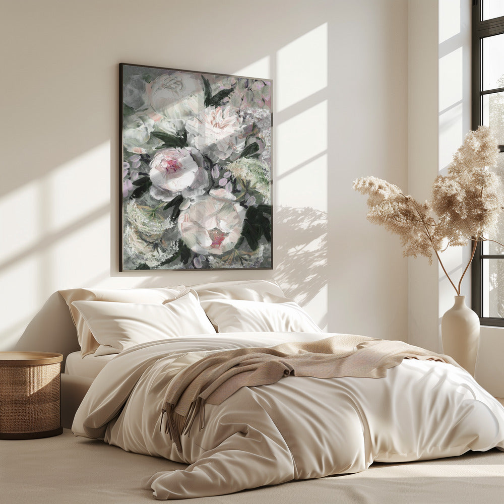 Bloemencompositie met witte en roze bloemen | Poster