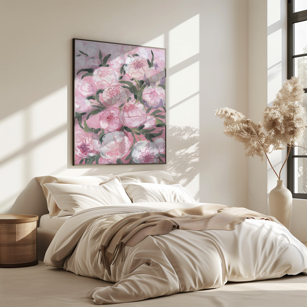 Bloemencompositie van roze pioenrozen | Poster