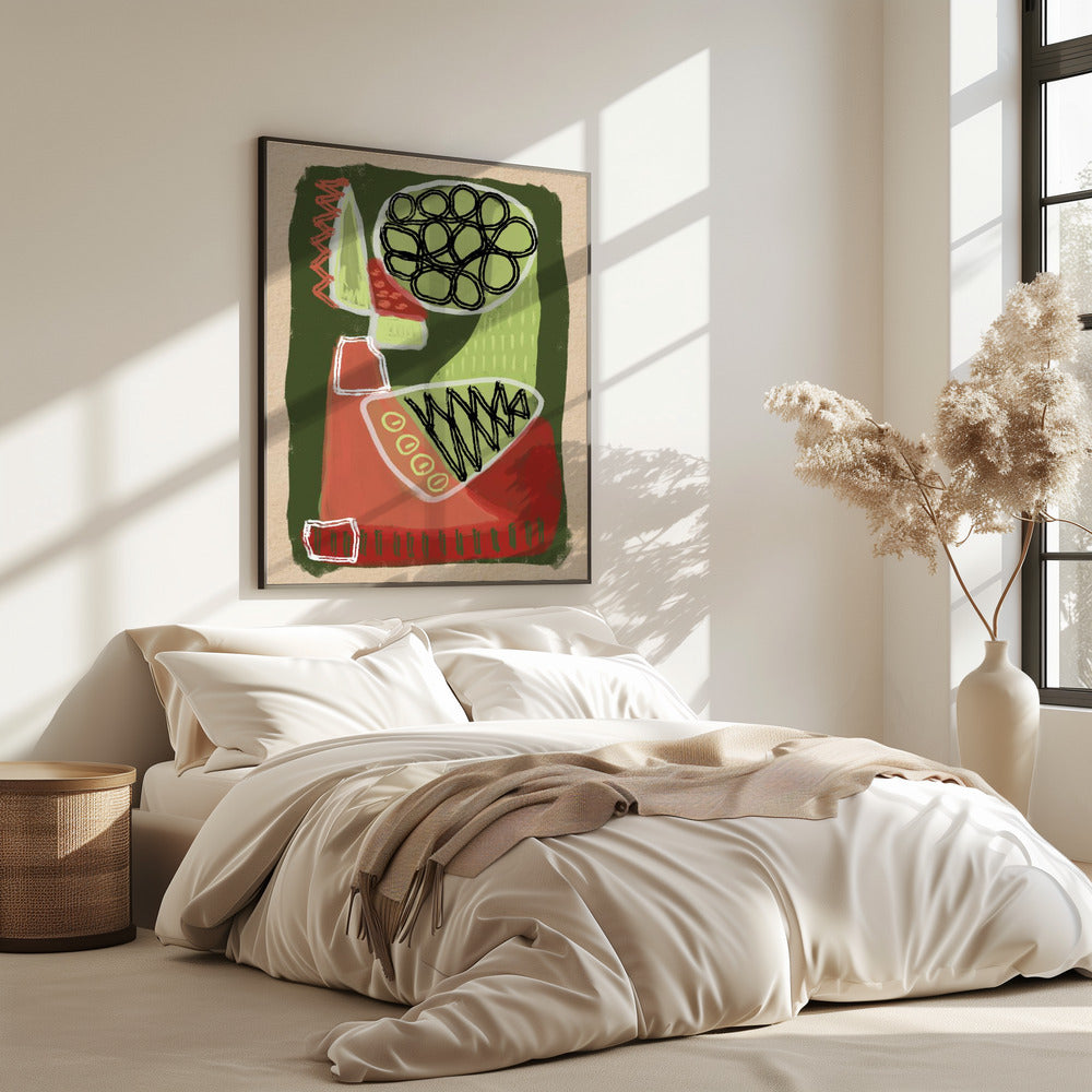 Abstract groen en rood | Poster