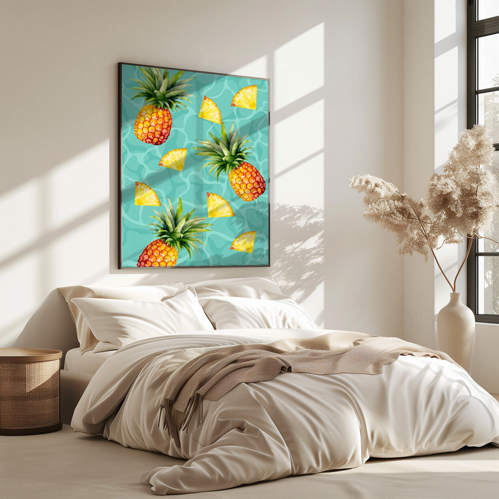 Exotisch ananas- en schijfjesesthetisch patroon - Tropische zomer aquarel | Poster