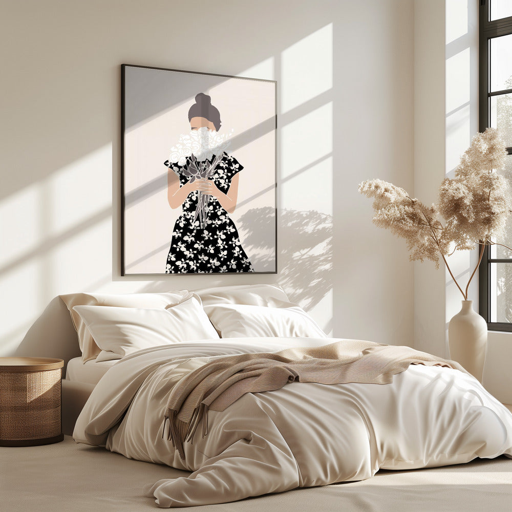 Meisje met boeket bloemen | Poster