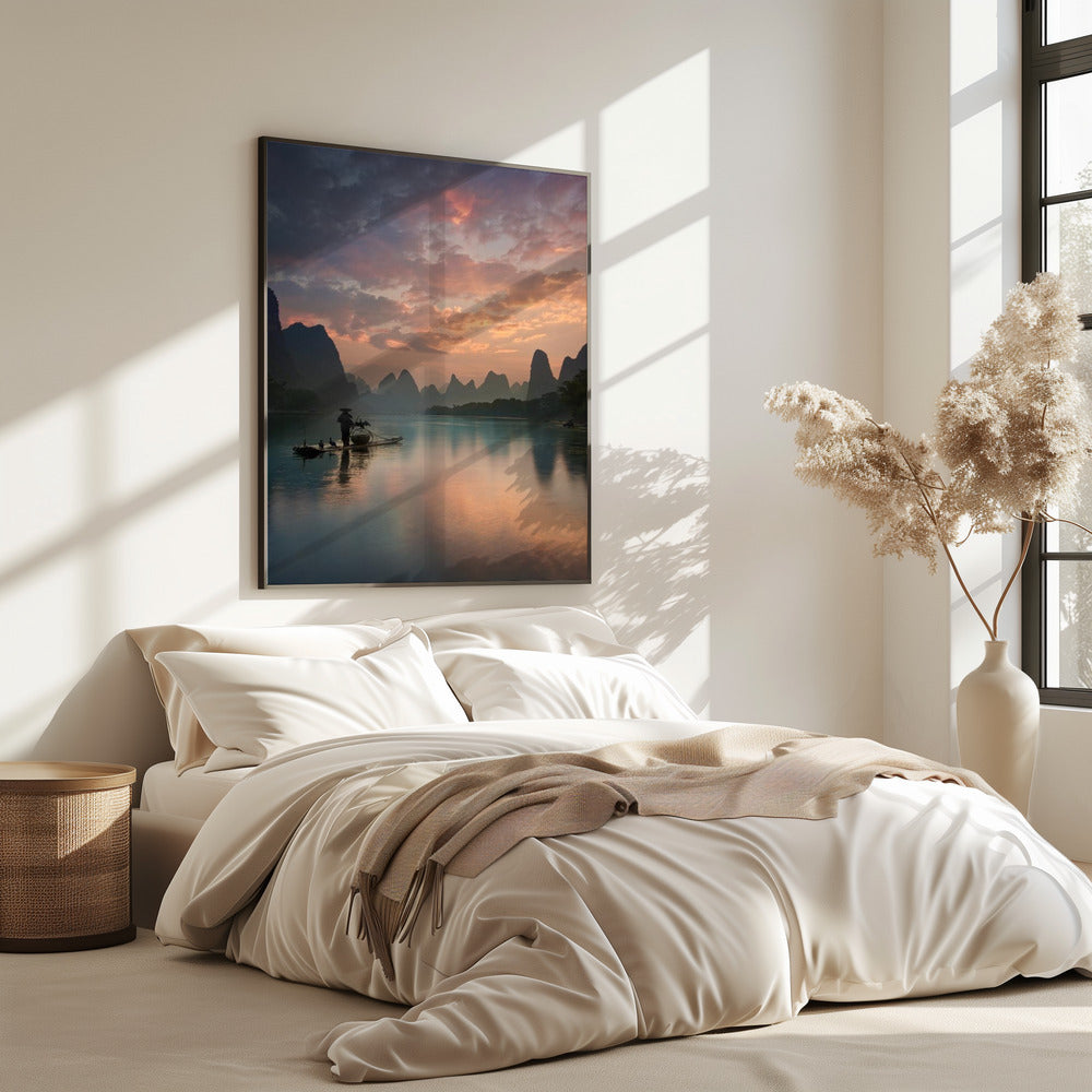 Zonsopgang bij de Li-rivier | Poster