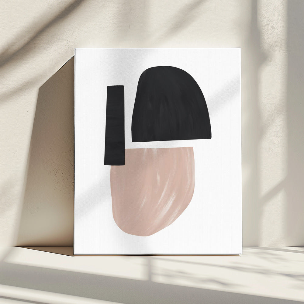 Zwarte en beige abstracte vormen | Canvas
