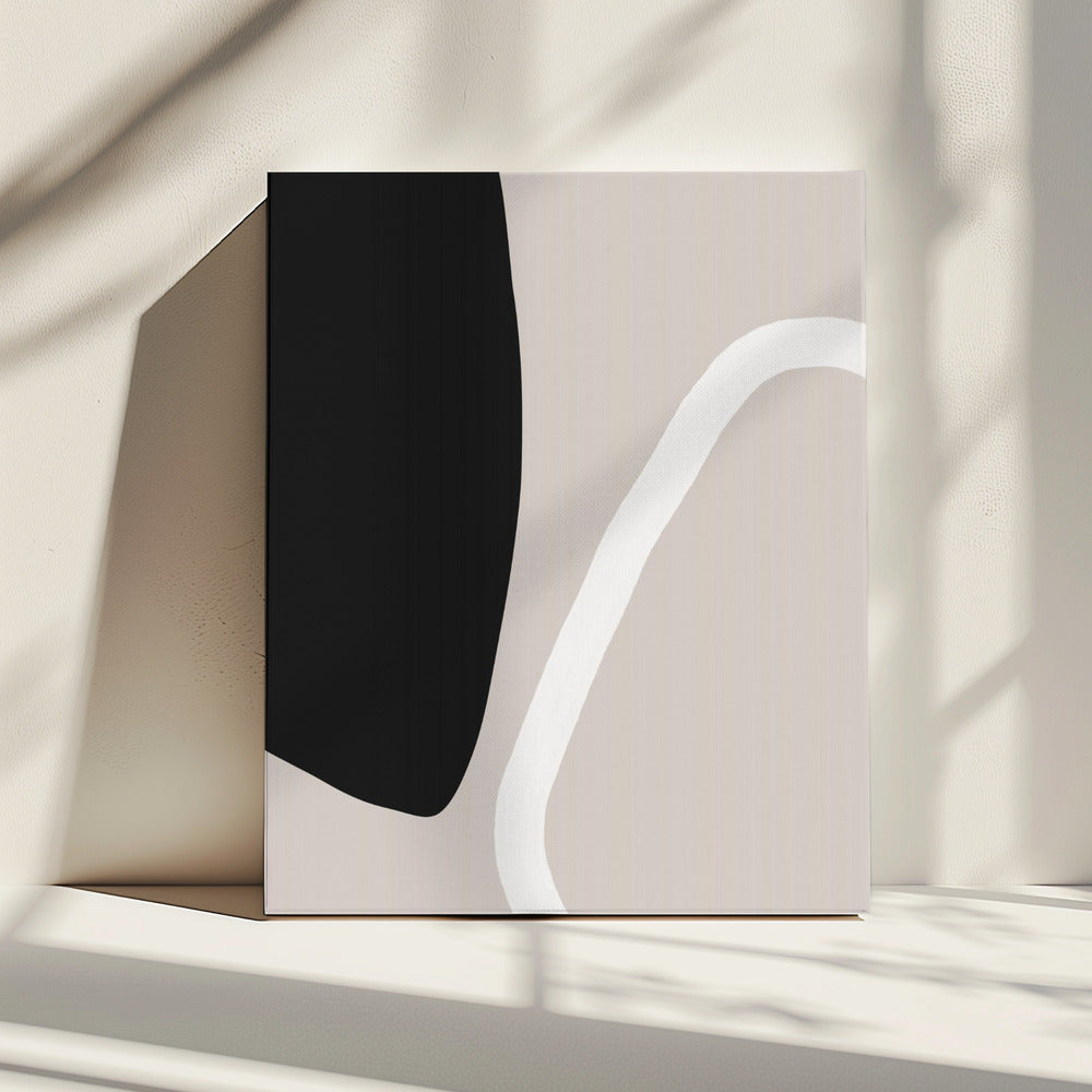Stoere zwarte vormen en een witte lijn | Canvas