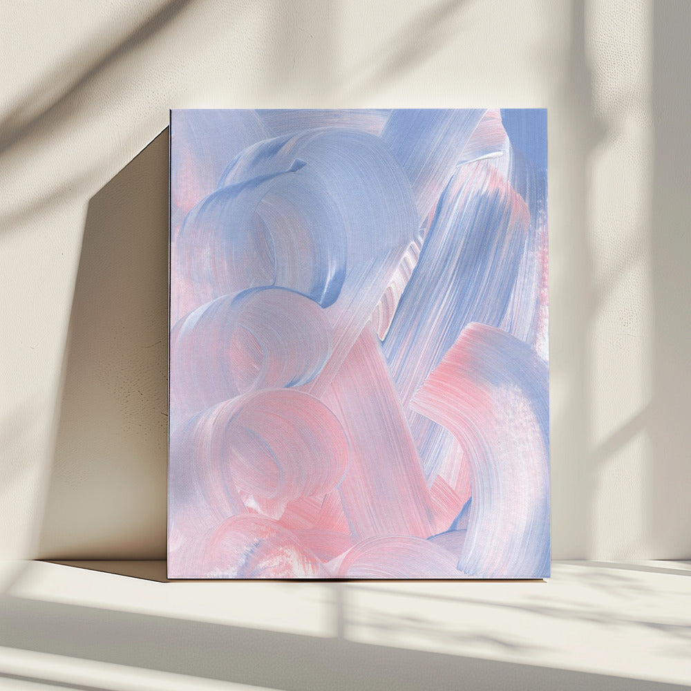 Pastelkleurige penseelstreken in blauwe en roze tinten | Canvas