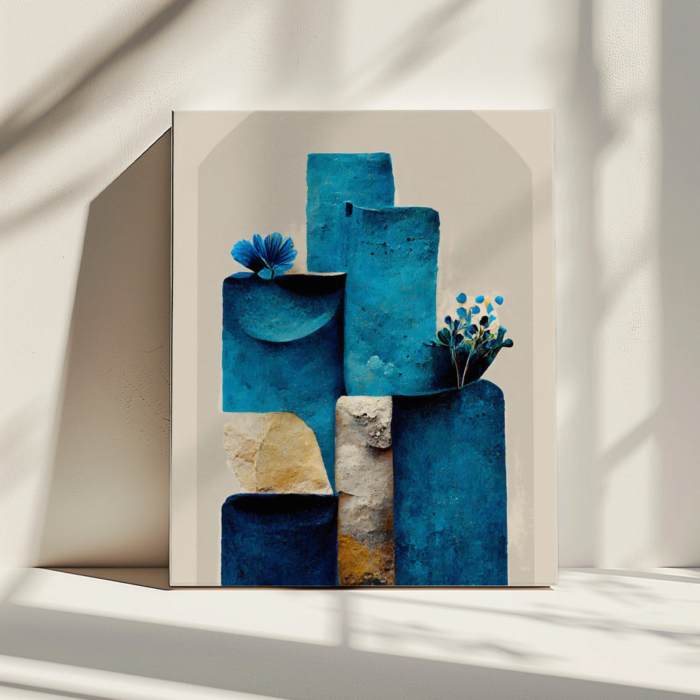Blauwe elementen stijgen | Canvas
