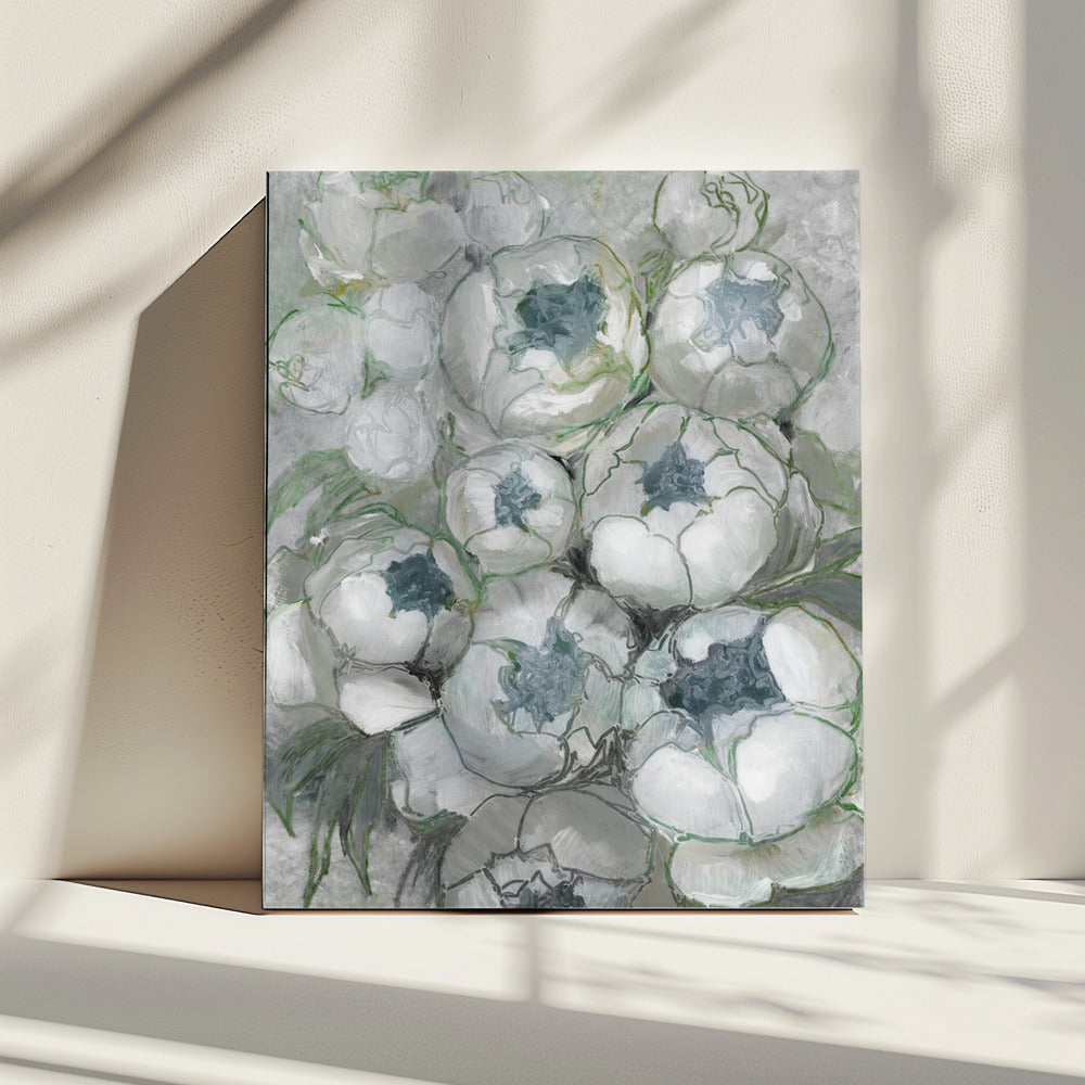 Nuria-boeket van pioenrozen in blauwgroen en groen | Canvas