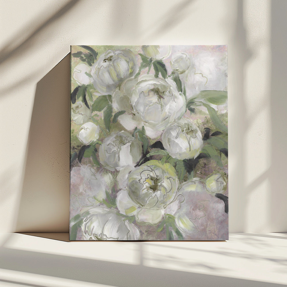 Droevige schilderachtige bloemen in groen | Canvas