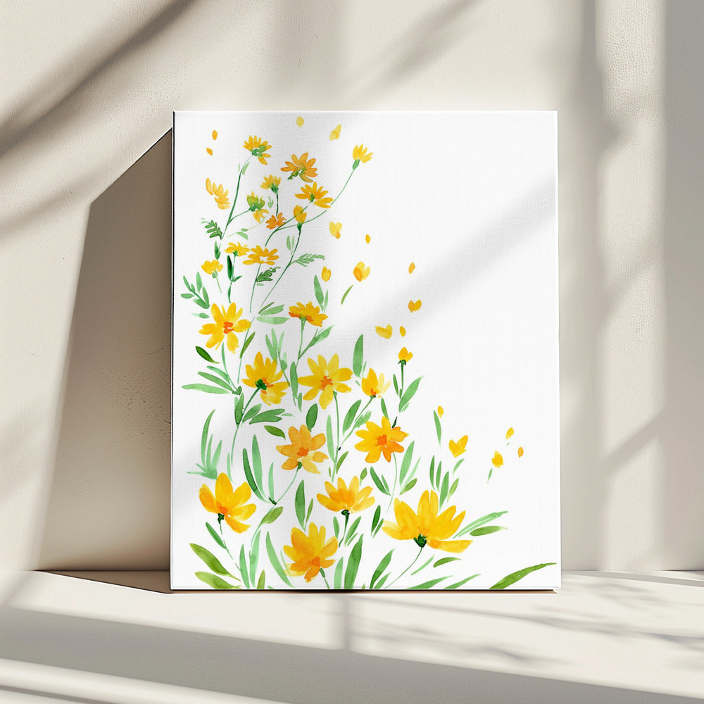 Gele aquarel wilde bloemen | Canvas