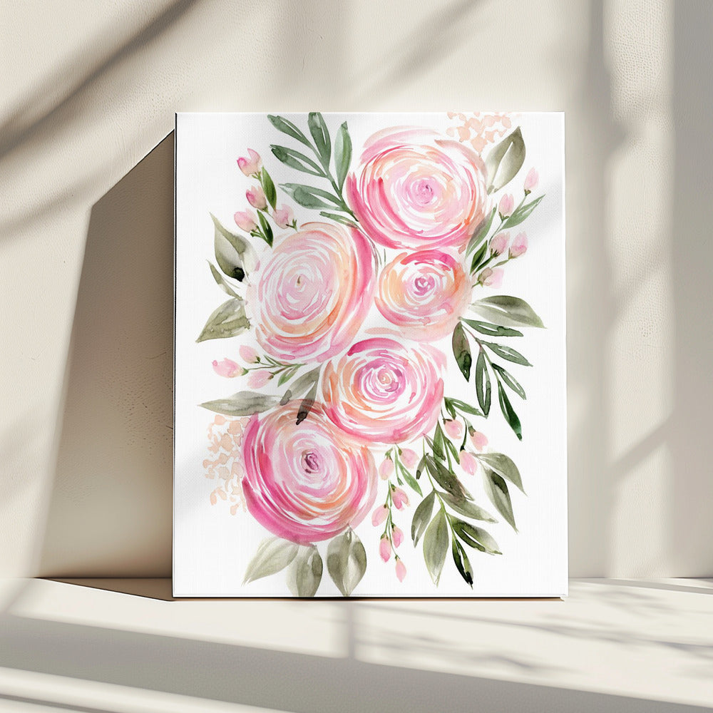 Begonia roze ranonkelboeket | Canvas