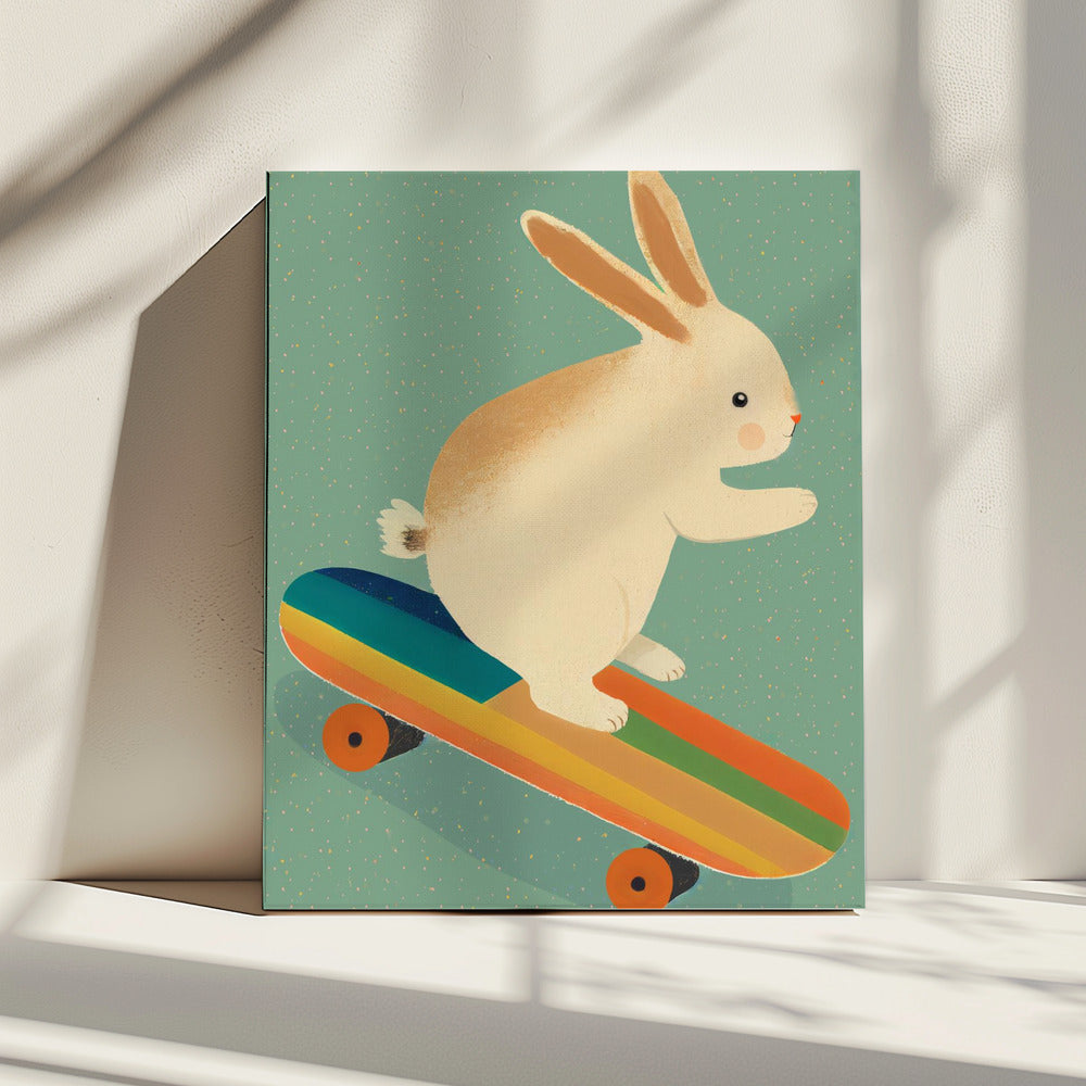 Skateboardend Konijn | Canvas