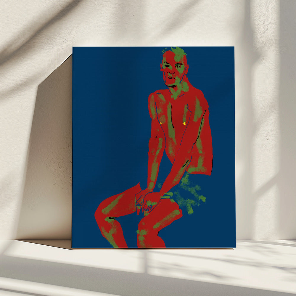 Een man poserend in het blauw | Canvas