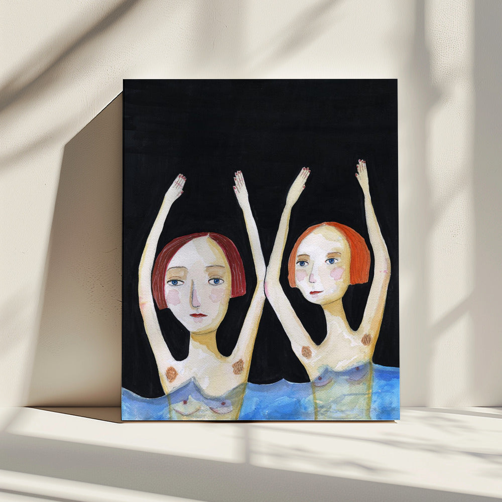 Zwemmende meisjes | Canvas