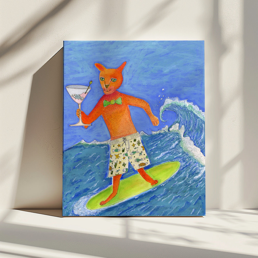 Surfing Cocktail Cat | Canvas