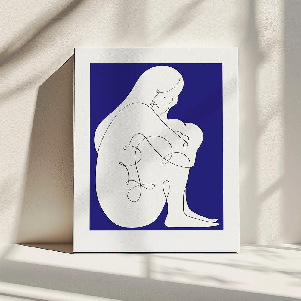 Zittende vrouw blauw | Canvas
