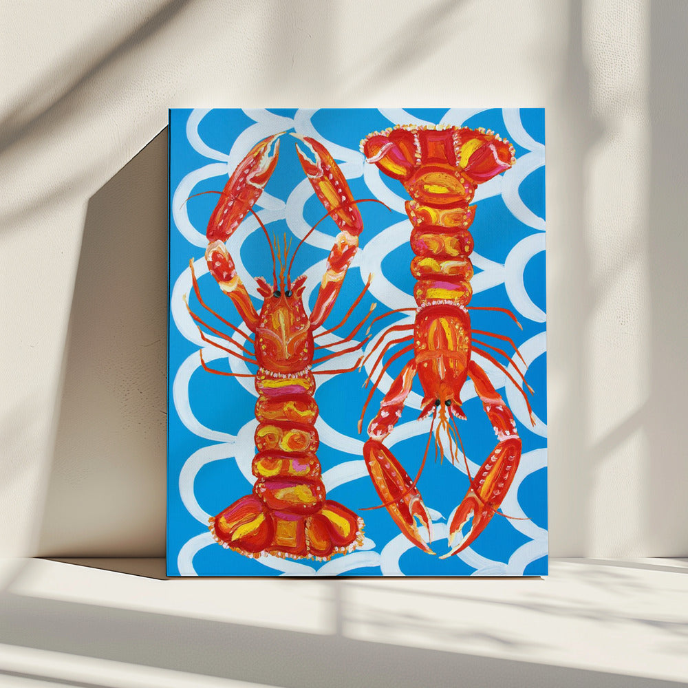 Langoustines op blauw | Canvas