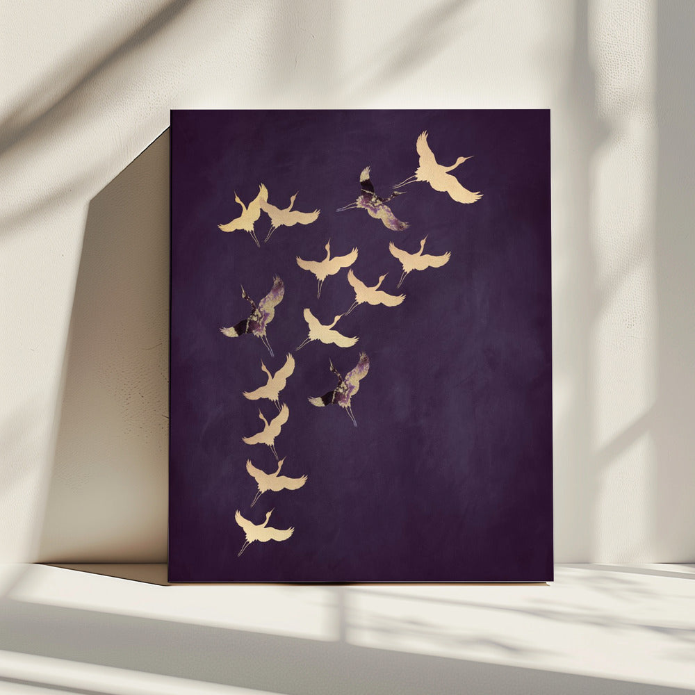 Paarse vliegende kraanvogels | Canvas