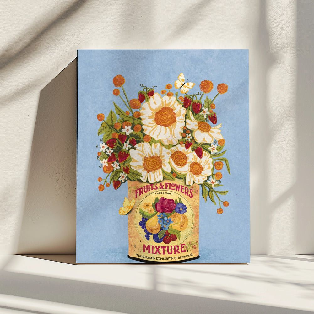 Bloemen in een vintage theeblik | Canvas