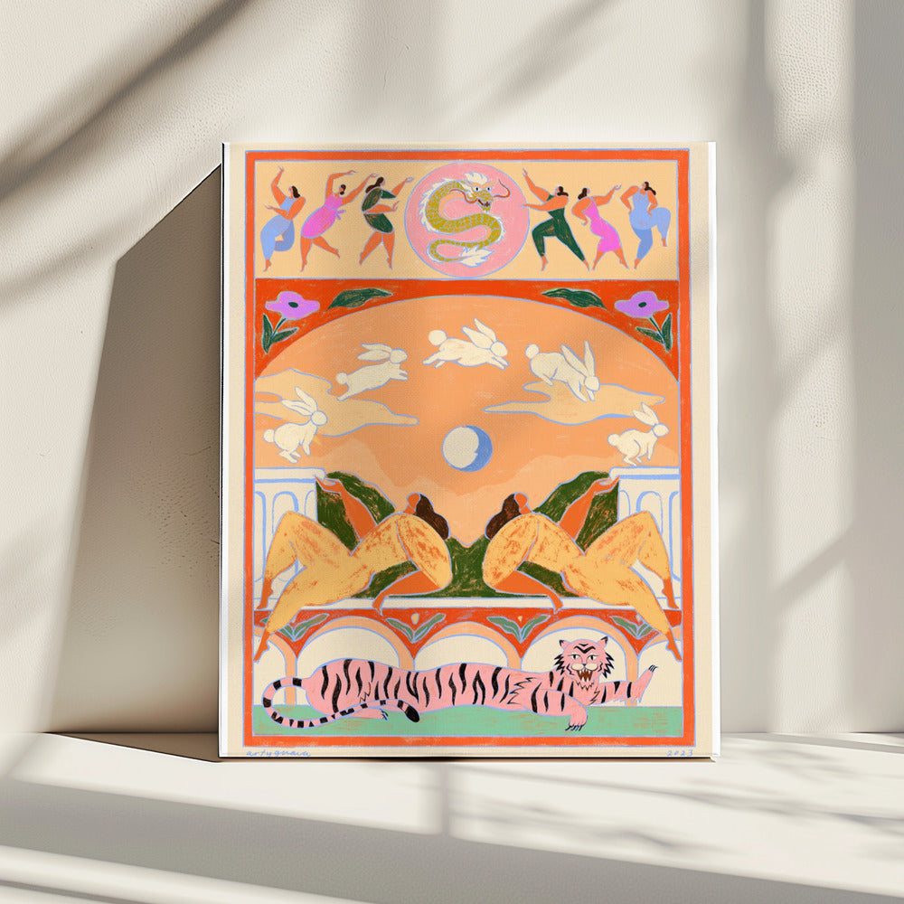 Konijn springt over de maan | Canvas