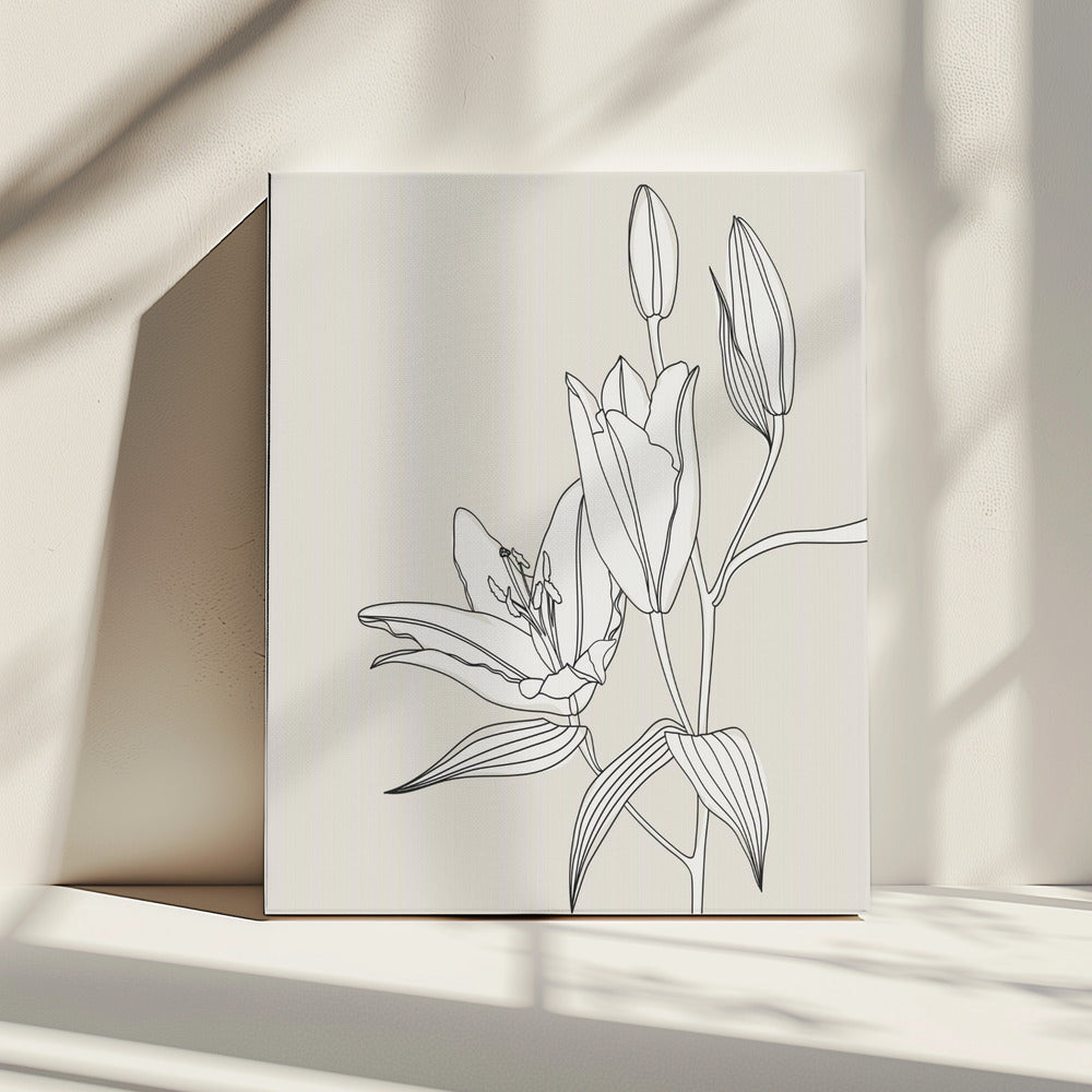Lijnkunst lelies in beige | Canvas