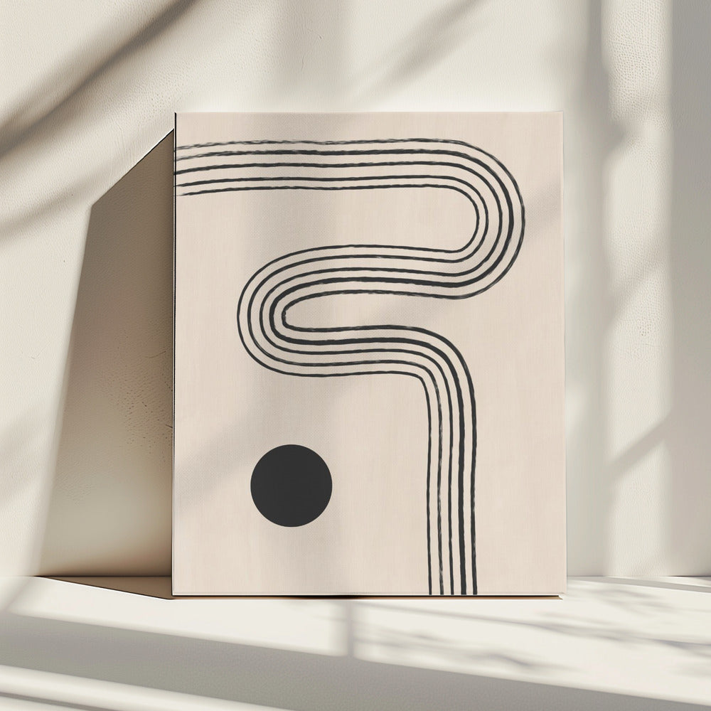 Zwarte gebogen lijnen en een cirkel | Canvas