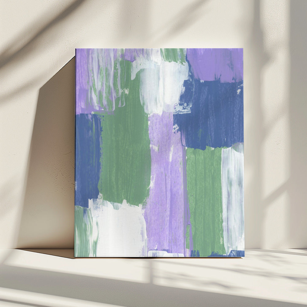 Gedurfde penseelstreken in lavendelgroene en blauwe tinten | Canvas