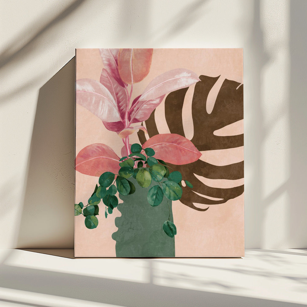 Bladeren Meer 6 Roze | Canvas