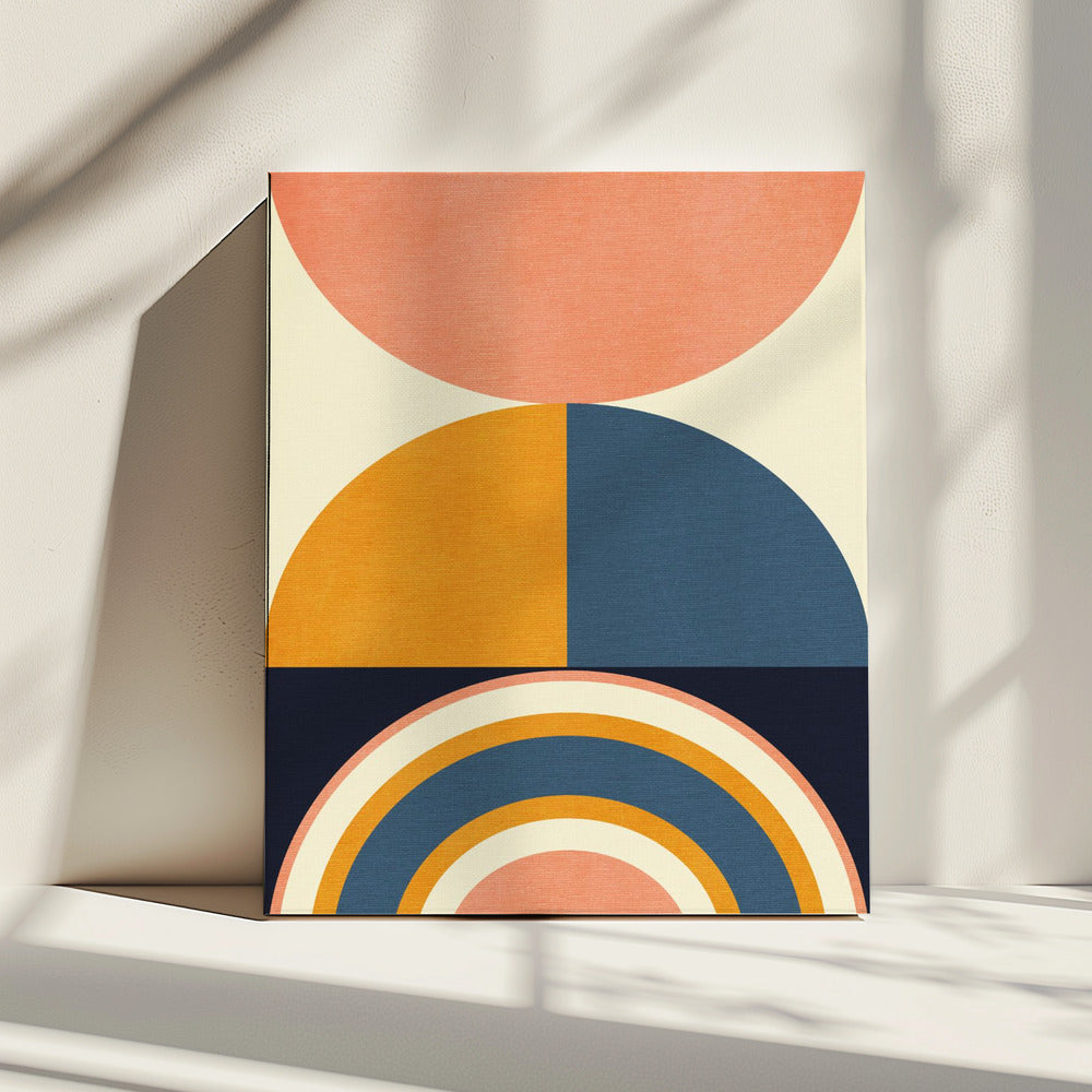 Regenboog Plus Vormen Blauw Mosterd10 | Canvas
