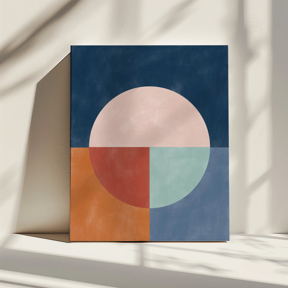 Geometrische abstractie met een grote pastelcirkel | Canvas
