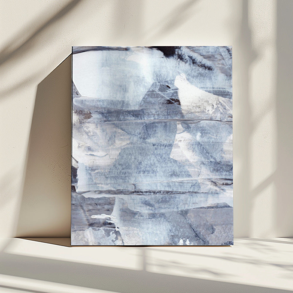Penseelstreken in tinten grijs, blauw en wit | Canvas