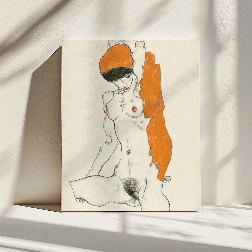 Staand naakt met oranje draperie 1914 | Canvas
