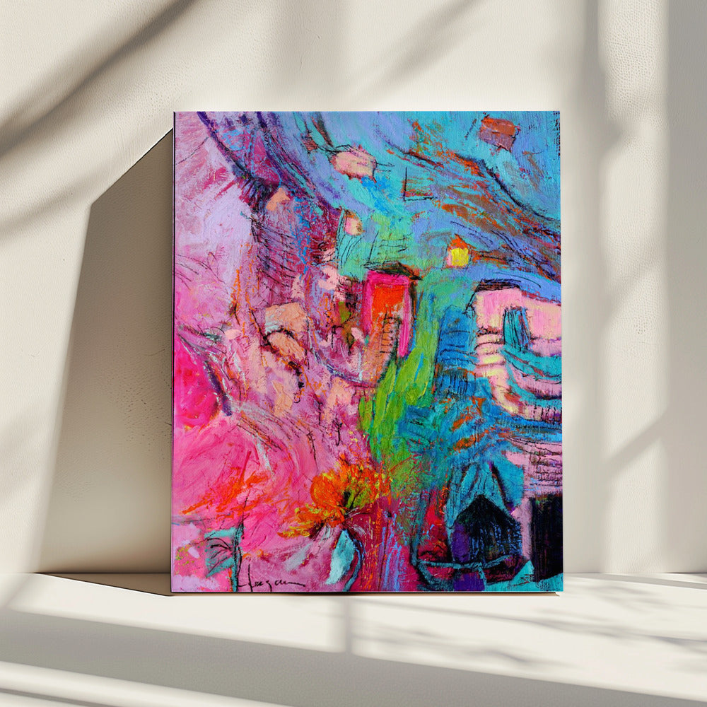 Mijn roze huisje in de tuin | Canvas