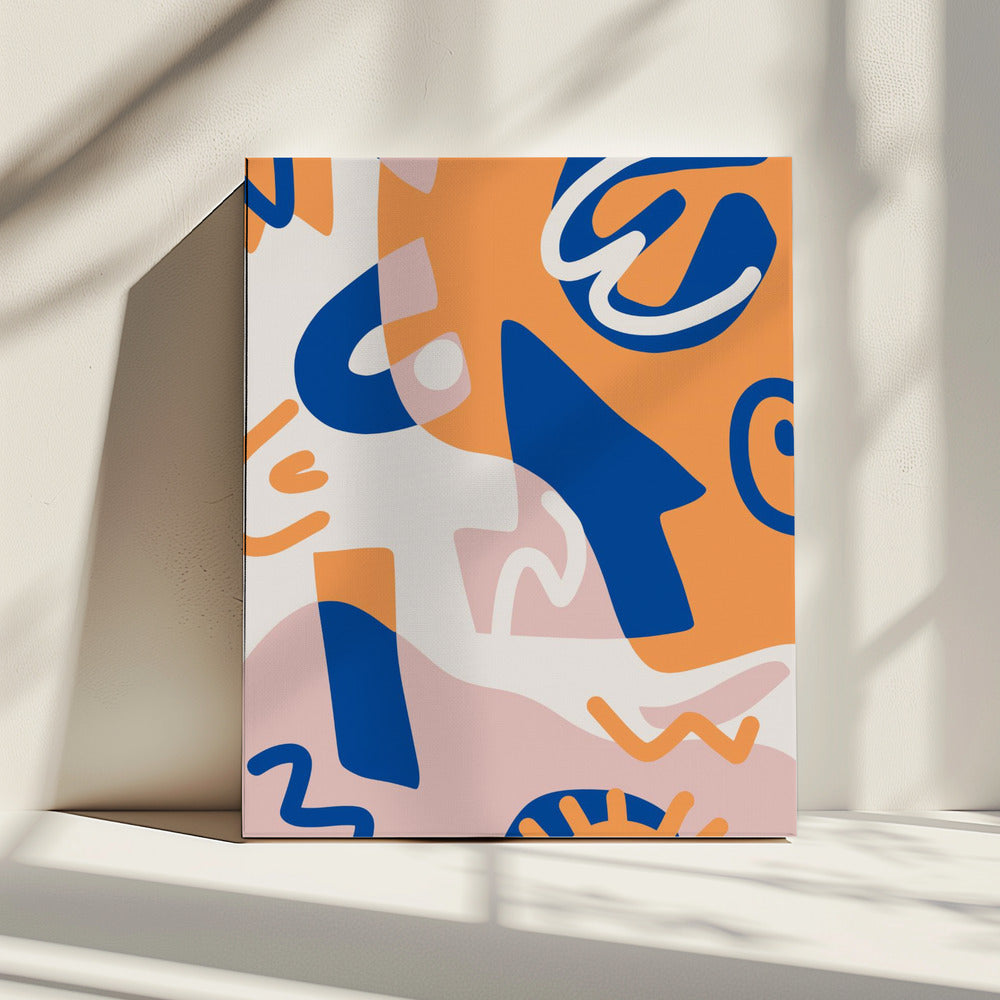 Abstracte vormen in blauw en oranje | Canvas