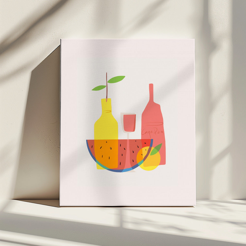 Stilleven met wijn en flessen | Canvas