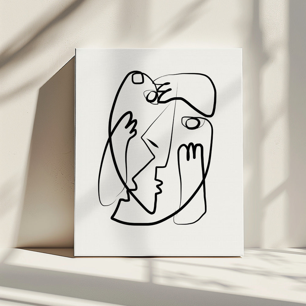 Verstrengelde gezichten in minimalistische stijl | Canvas