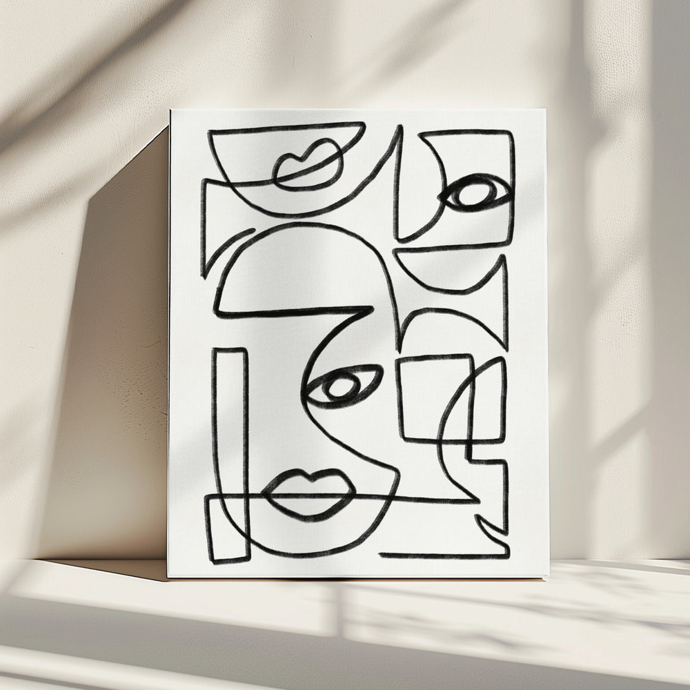 Abstracte lijnkunstgezichten | Canvas