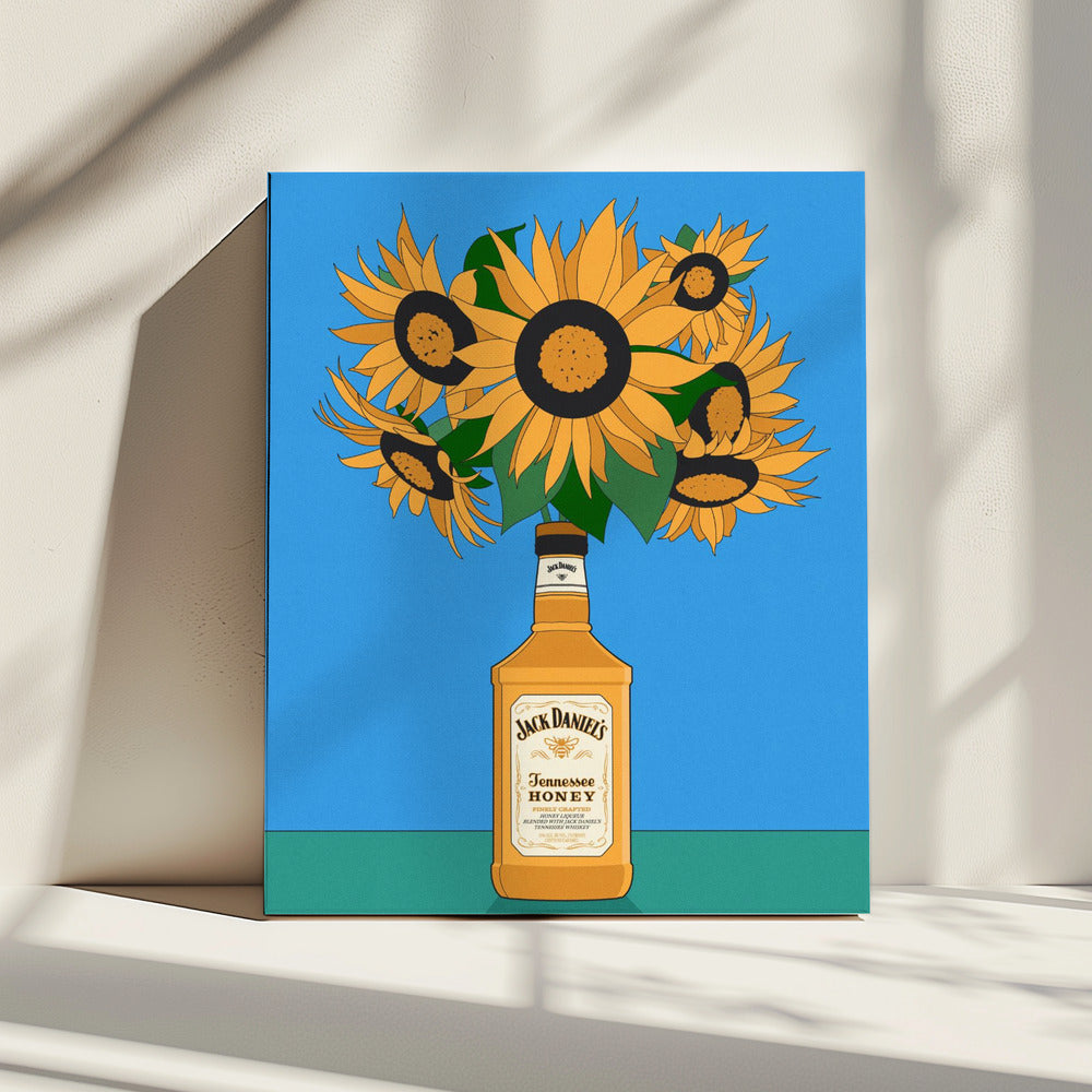 Zonnebloemen in honingwhisky retro-illustratie | Canvas
