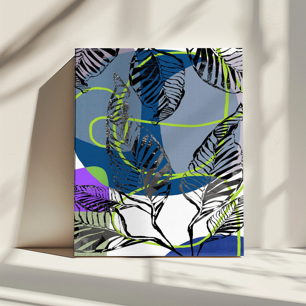 Zwarte bladeren met kleur abstract nr. 3 | Canvas