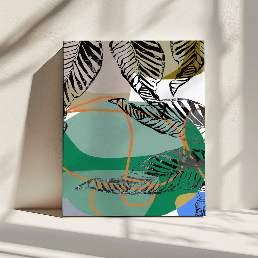 Abstracte zwarte bladeren met kleur nr. 2 | Canvas