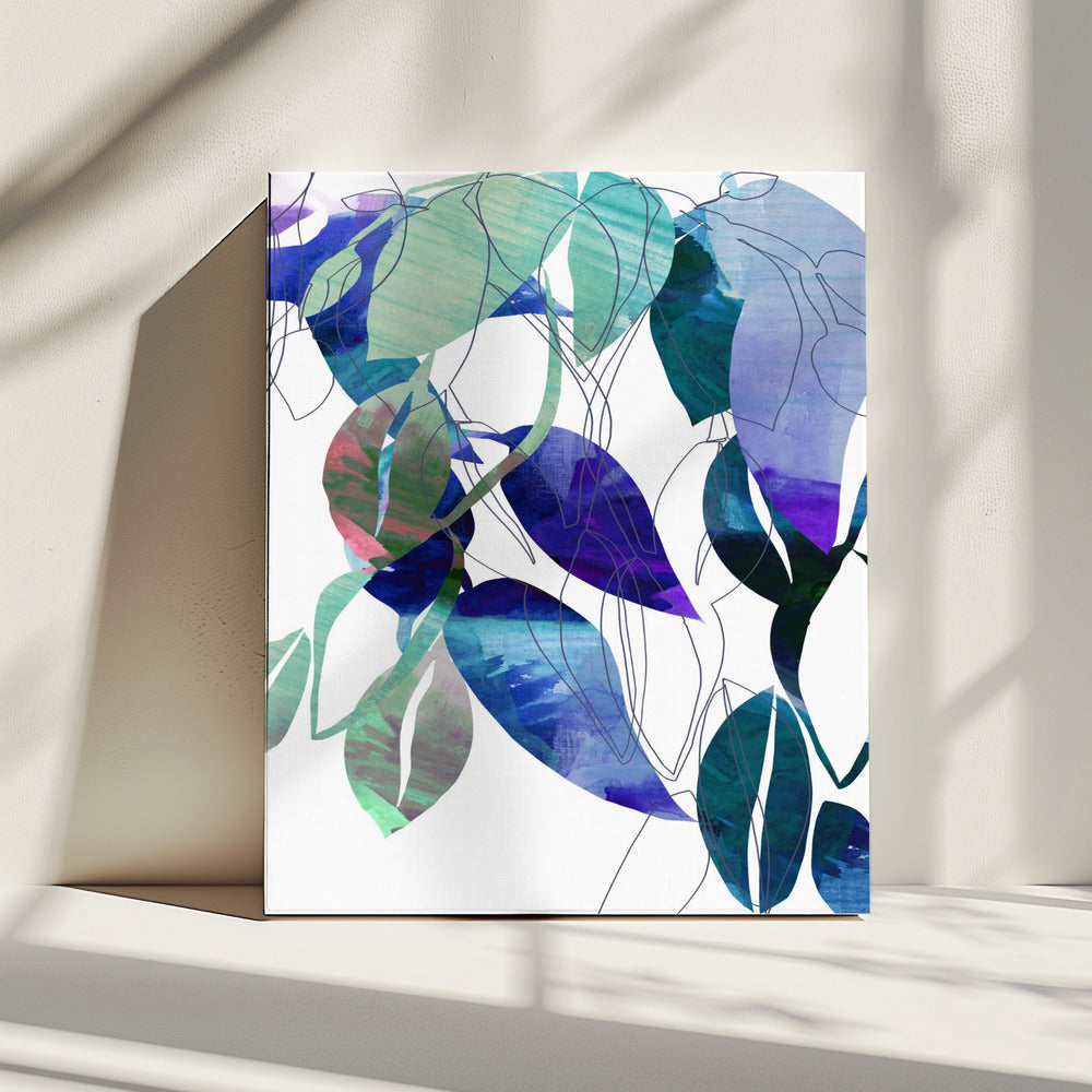 Botanische bladprintkunst in marineblauw 3 | Canvas