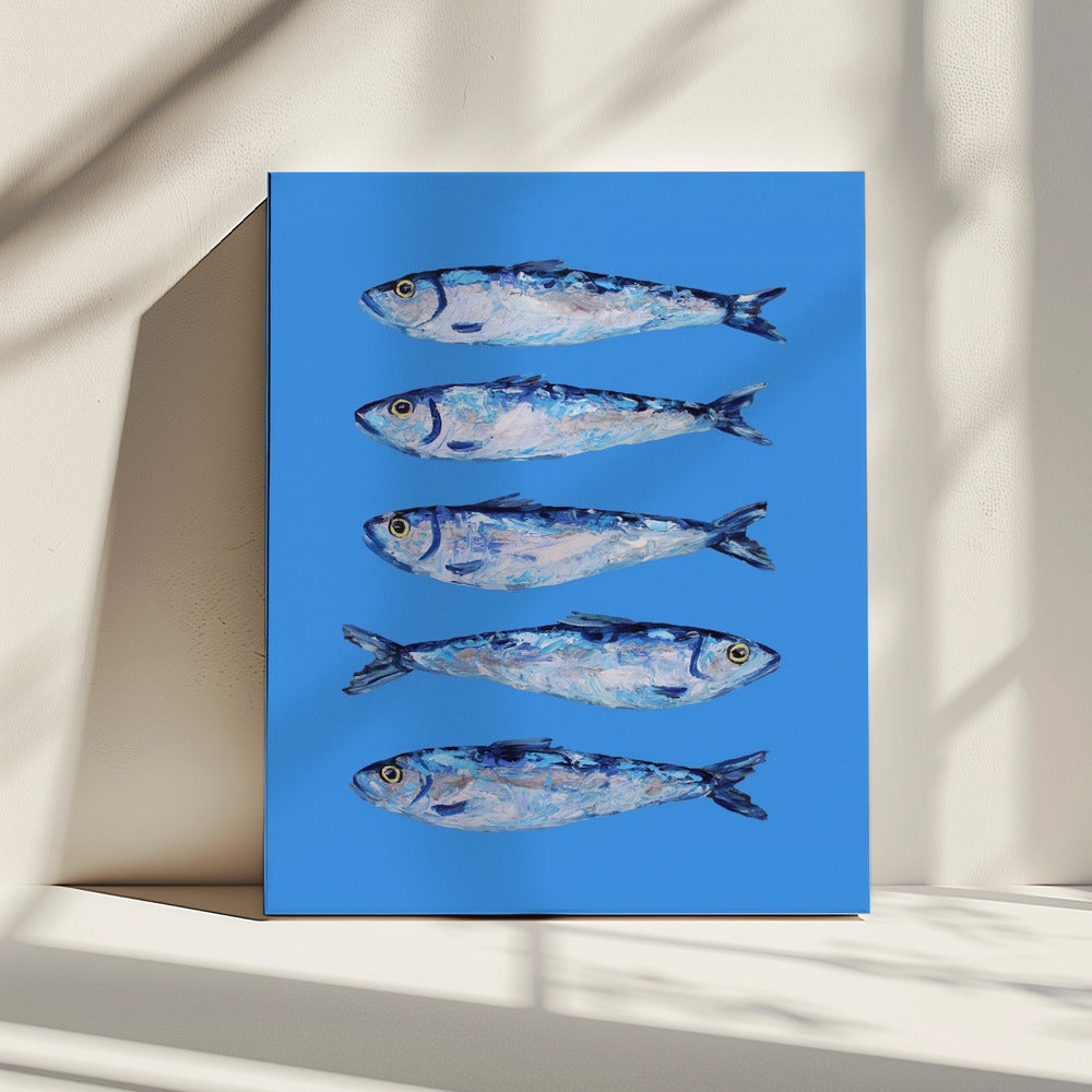 Sardientjes op Blauw | Canvas
