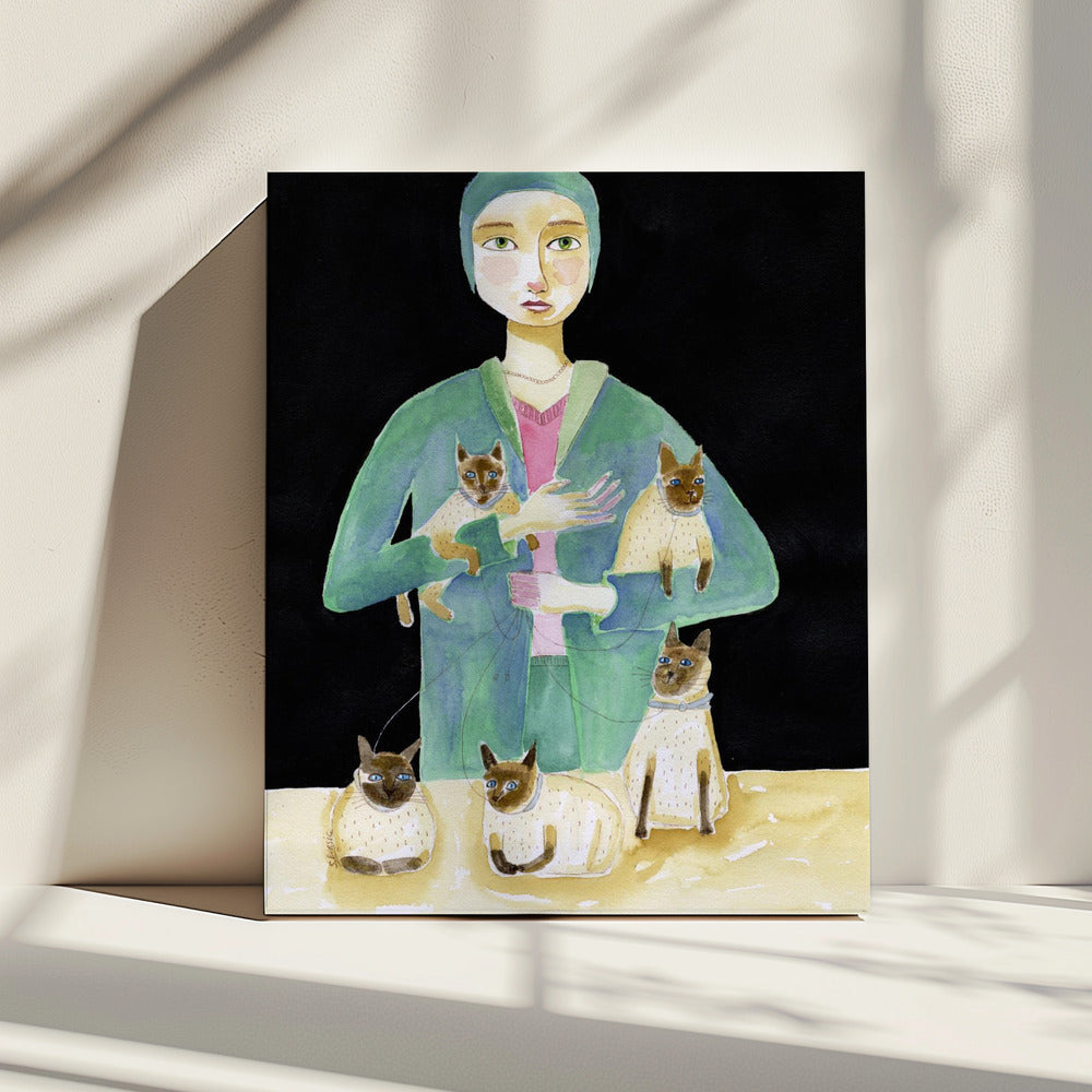 Dame met vijf Siamese katten | Canvas