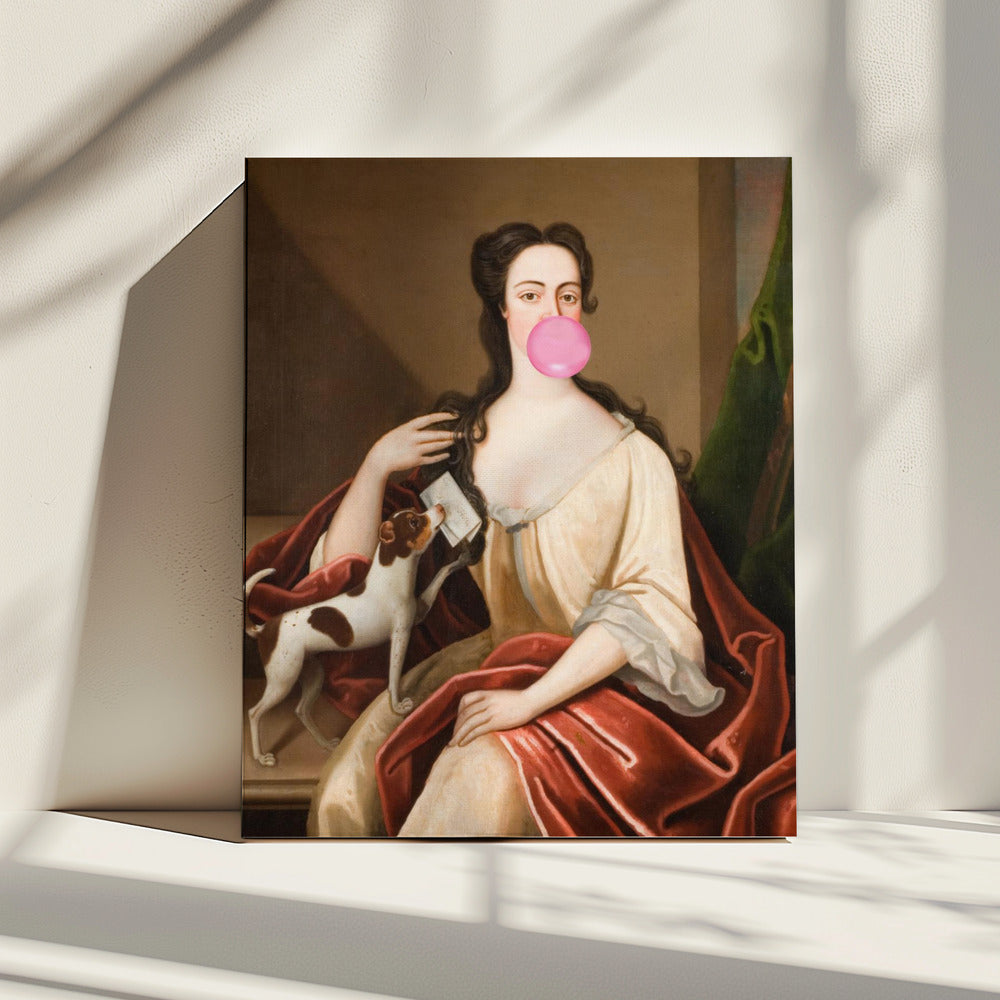 Renaissance Bubble Gum Portret en Hond / Veranderde Kunst | Canvas