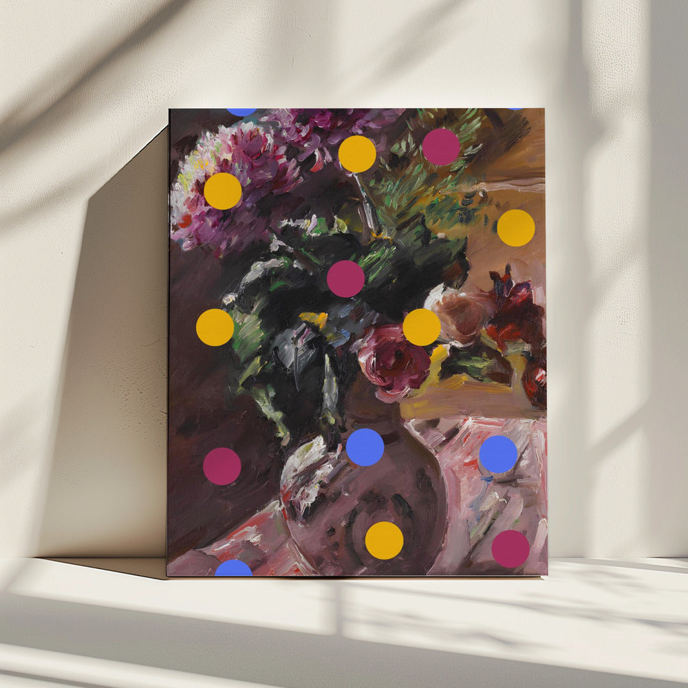 Klassieke vaas met bloemen en stippen | Canvas