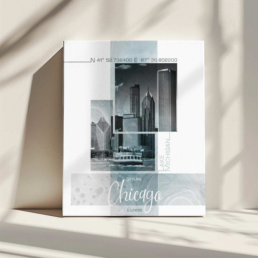 Posterkunst CHICAGO Skyline | turquoise marmer | Canvas