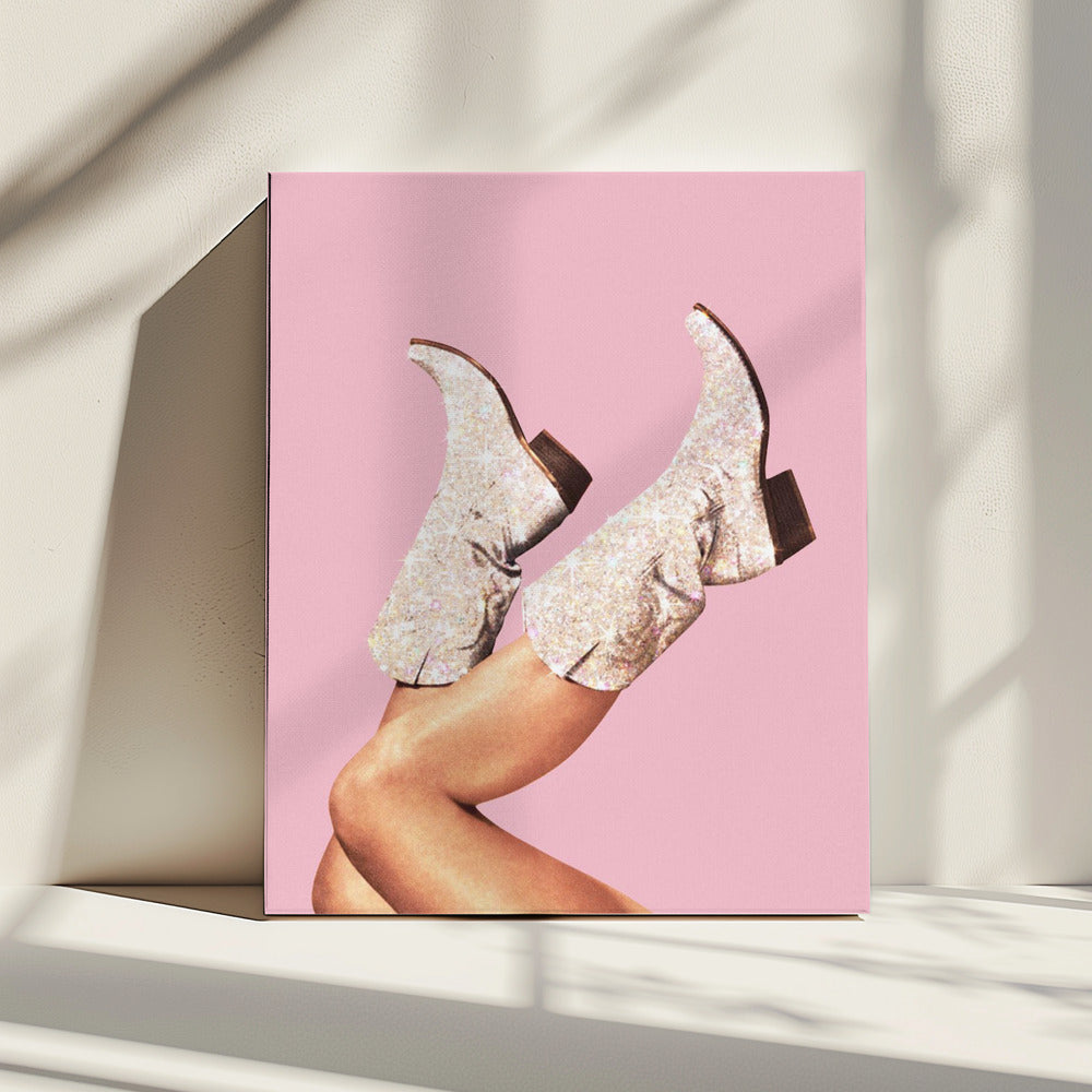 Deze laarzen - Glitterroze II | Canvas