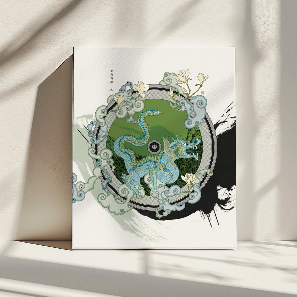 Azuurblauwe Draak van het Oosten | Canvas