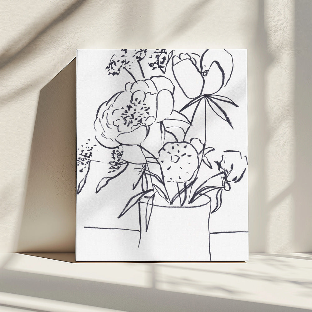 Zwart-wit bloemenprint groot | Canvas
