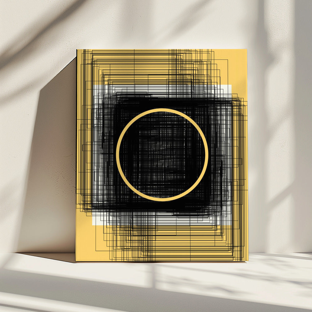 Gele cirkel en zwarte lijnen | Canvas