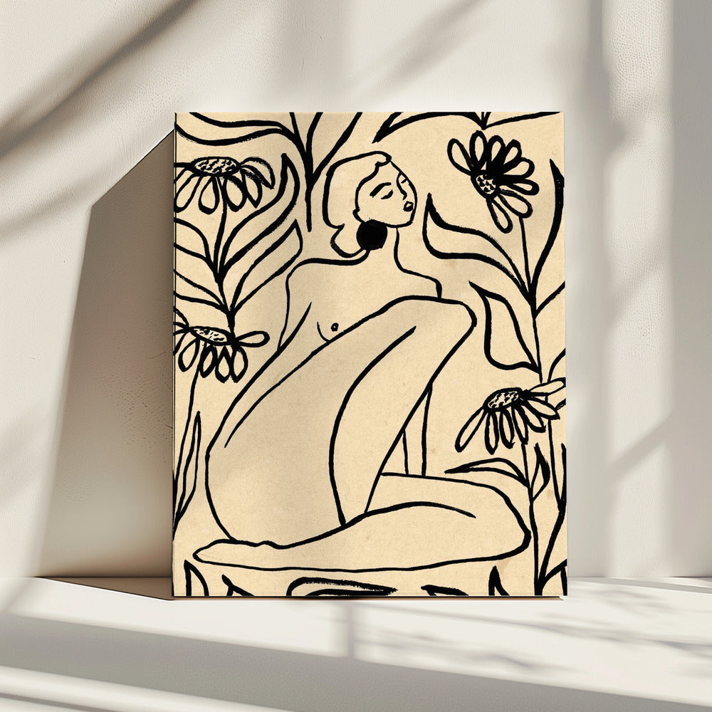 Meisje in zonnebloemveld | Canvas